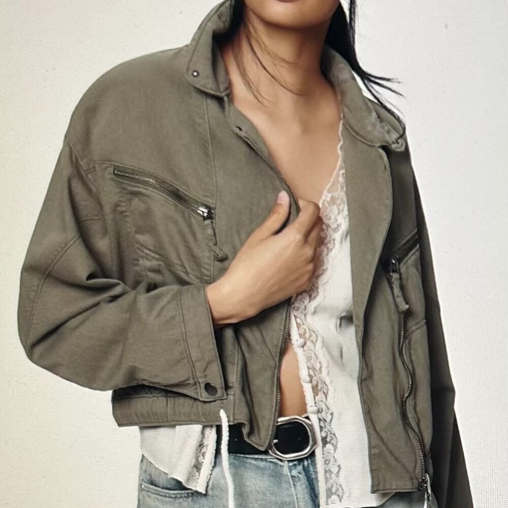 Anthropologie Pilcro Tidal Moto Utility Jacket Tan Color Size XL